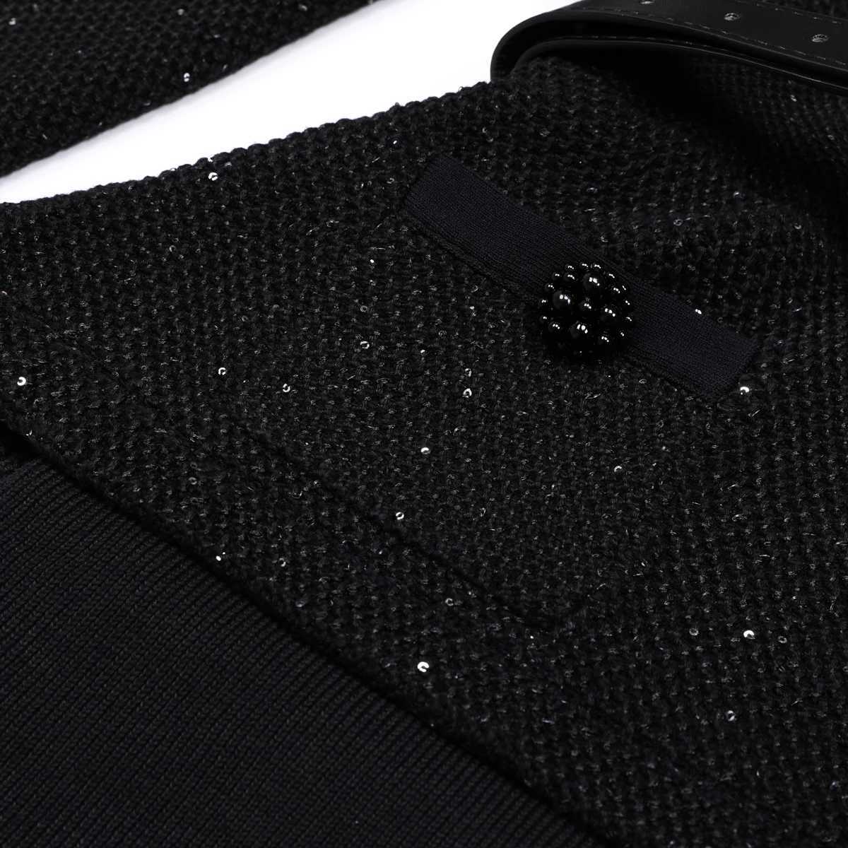 25289 High-quality New Elastic Knitted Round Neck Slim Fit Butterfly Heavy Industry Nail Bead Long Sleeved Womens DressT260316