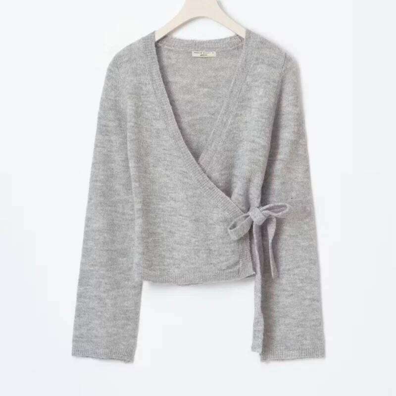 Womens Y2k Long Sleeve Wrap Knit Tops Solid V Neck Side Tie Sweater Shirts Lightweight Open Front Pullover Cardigans Streetwear Z260314