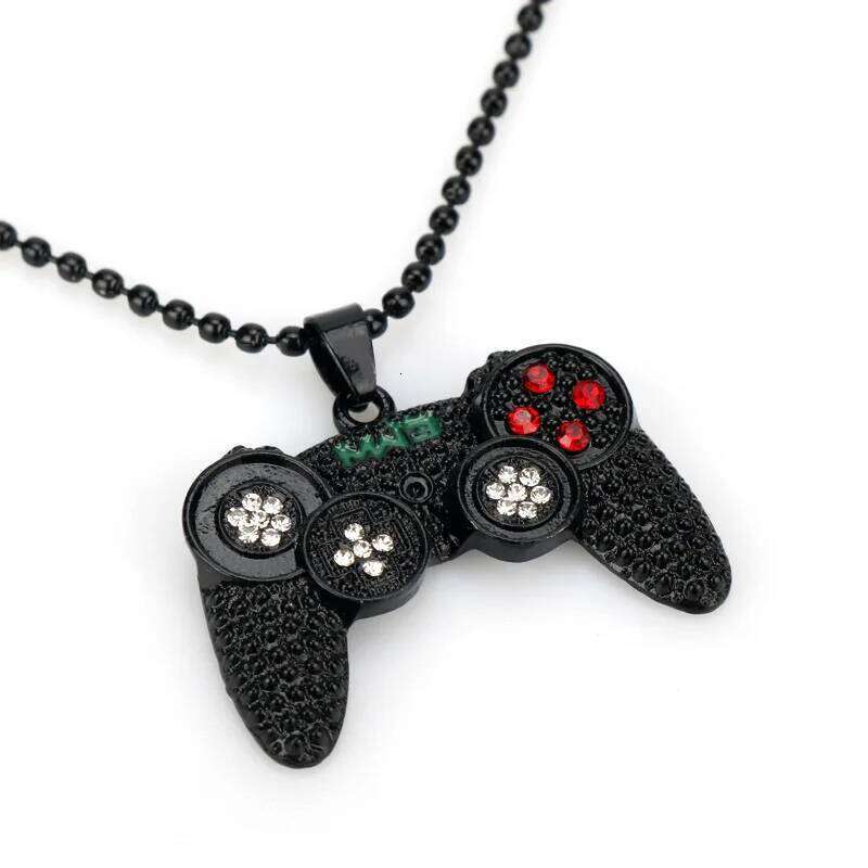Hip-Hop Jewelry Game Console Handle Pendant Gold Color Chain Rhinestone Necklace Charms for Children Boys Gifts H260312