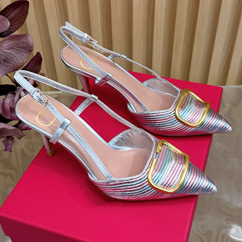 Sexy womens Metallic Slingback Pumps luxury Cornely Embroidery Metallic Slingback Pumps Fashion Party light gold tone finish Wedding high heels