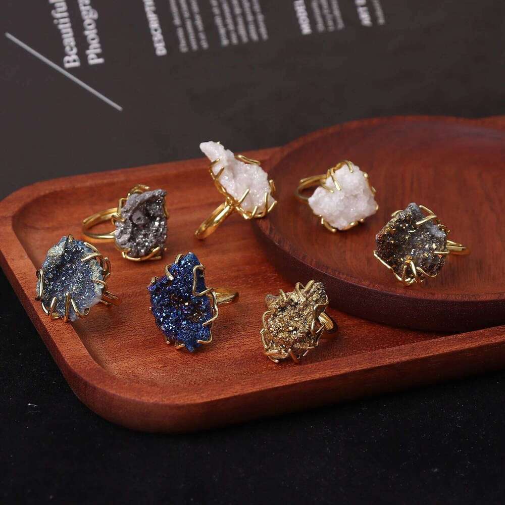 2025 Adjustable Natural Raw Cluster Ring Colorful Healing Jewelry Unisex Crystal Wristband Mindfulness Accessory H260312