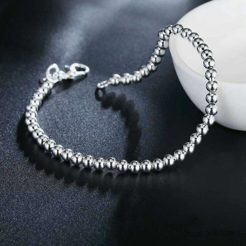 925 Sterling Silver Charm Bracelet for Women, 4mm Beads Chain, Popular Brands Jewelry, Wedding Party, Christmas Gifts Z260313