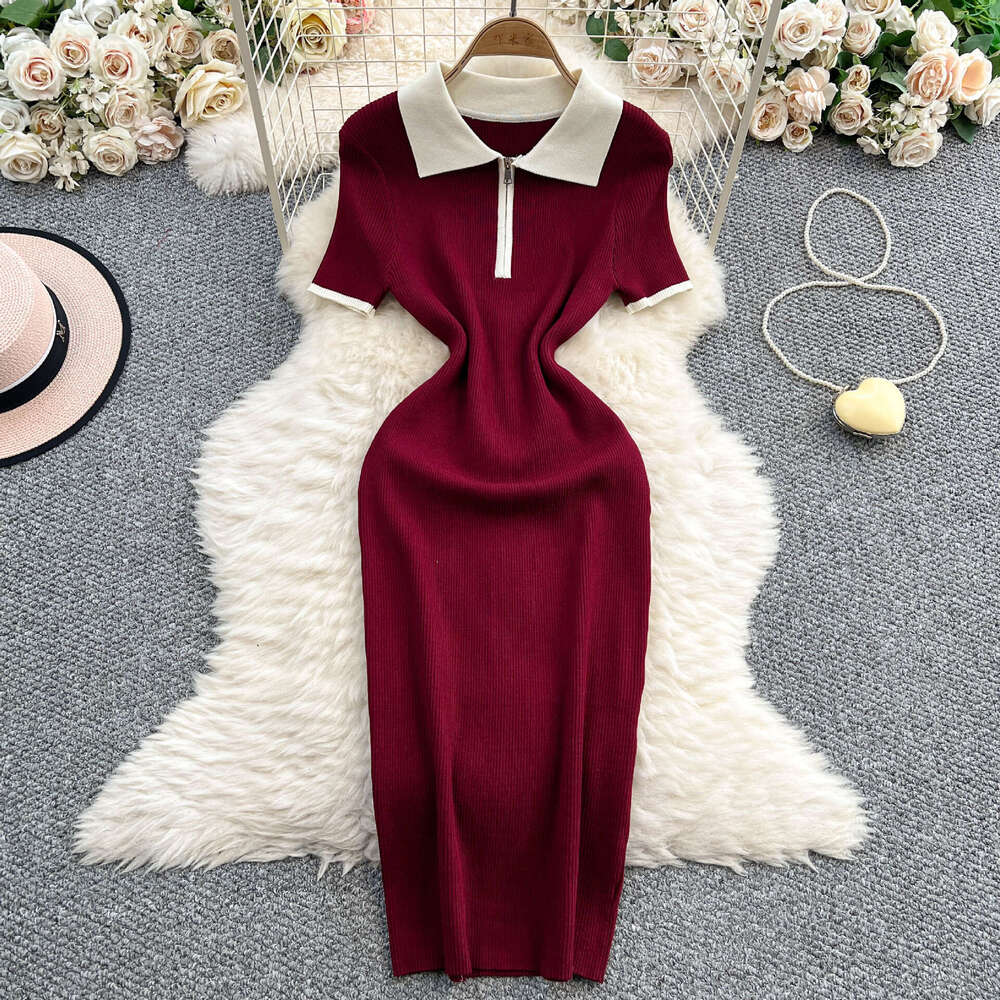 2026 Designer's New Half Zipper High Collar Knitted Dress A12 with Goddess Style Elegant Slimming