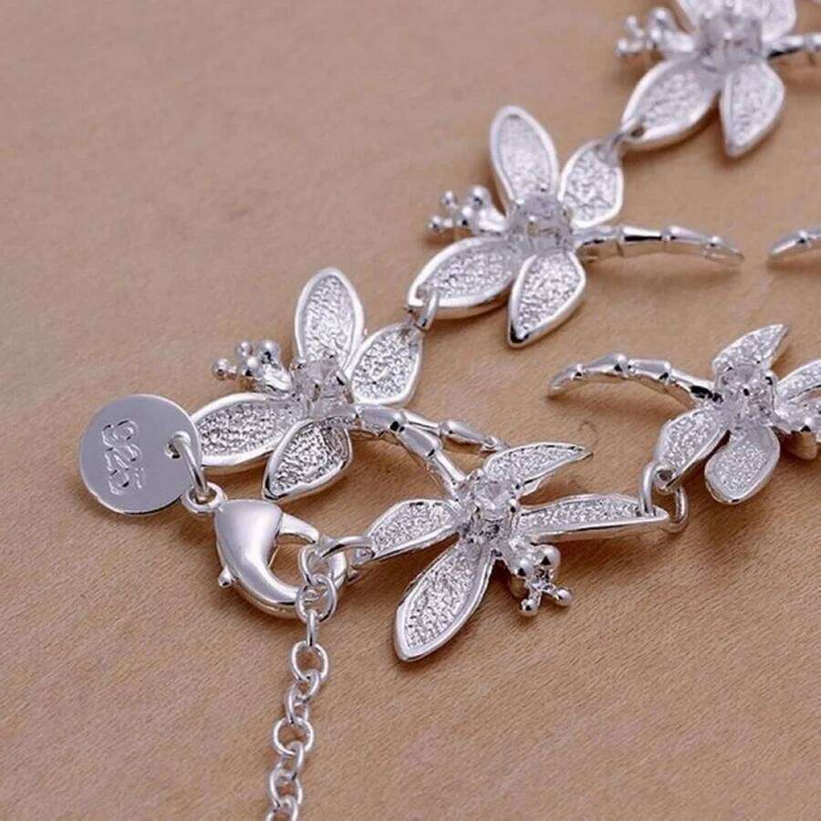 High Quality Fashion 925 Sterling Silver Bracelets Chain Jewelry Creative Inlaid Stone Dragonfly Lady for Women Party Gift 20cm Z260313