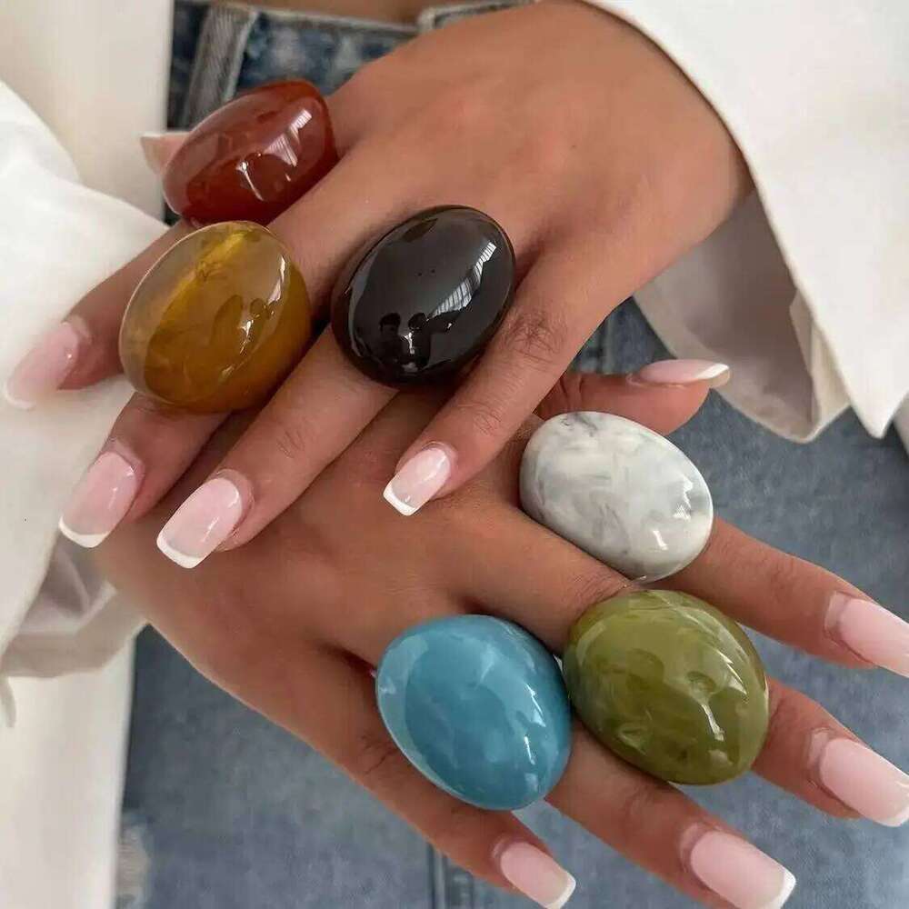 Salircon 6 Styles Boho Geometric Big Resin Wide Curved Surface Finger Ring for Women Fashion Irregular Rings Party Jewelry Gift H260312