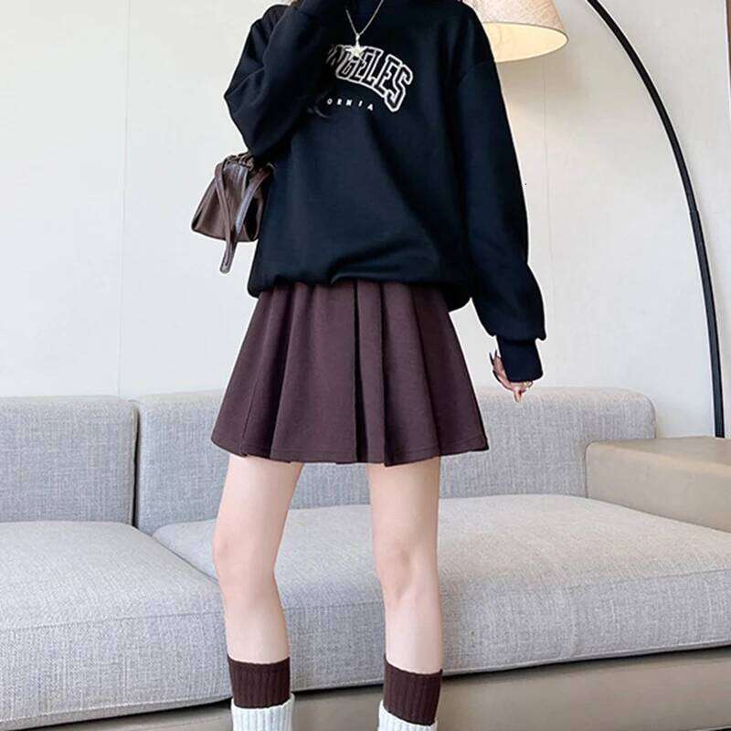 Women Elastic Waist Short Pleated Autumn Winter Solid Color Warm Woolen A-Line Skirts Korean Simple Mini Skirt for Woman Z260314