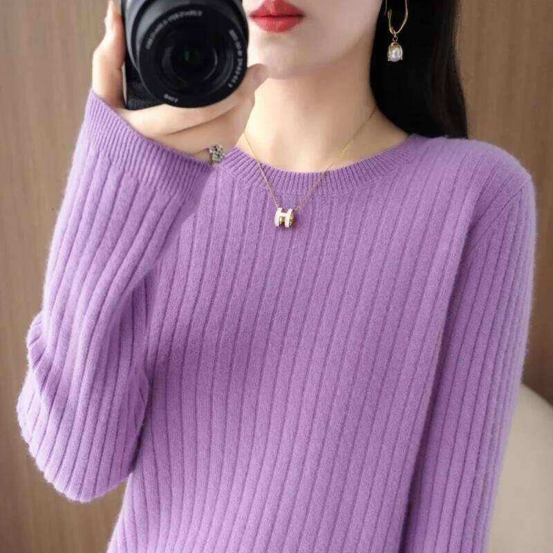 2025 Women Sweaters Autumn Winter Long Sleeve Pullovers O-neck Stripe Warm Pullover Korean Fashion Bottoming Shirts Loose Jumper Z260313