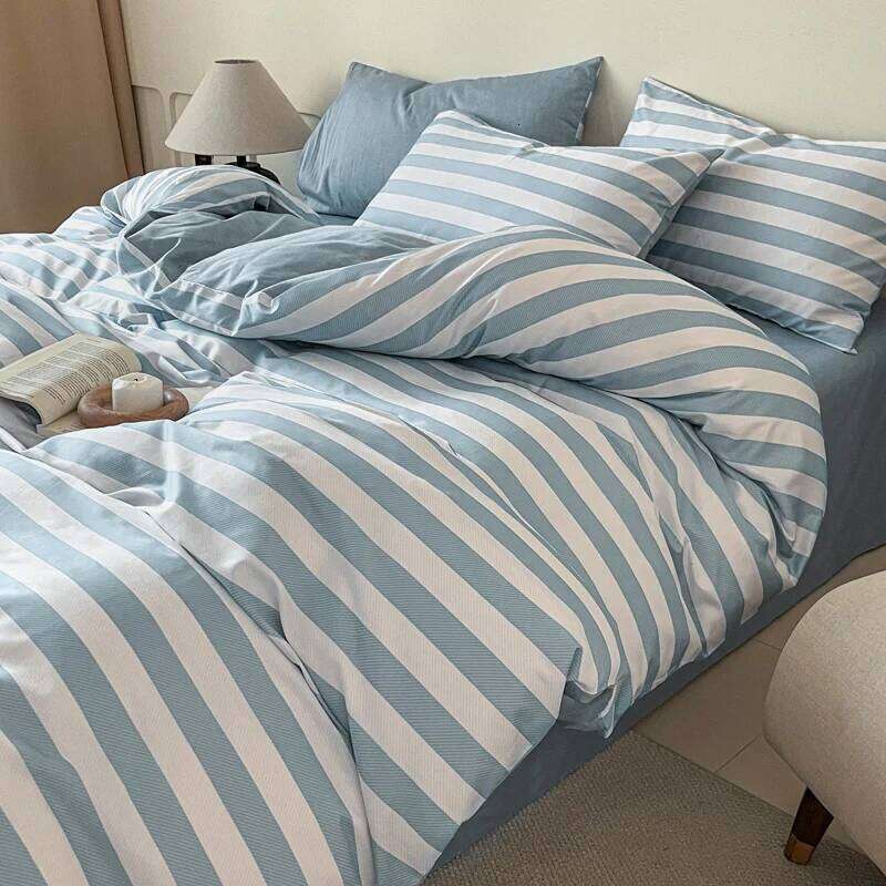 3pcs 100% Cotton Solid Color/two-color/striped/checkered Print Bedding, 1PC Duvet Cover 2PC Pillowcases Soft and Skin-friendly H260312 - view 4