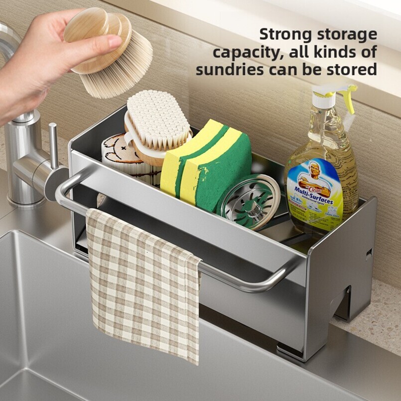 Cloth Draining Rack Floor Stand Countertop Faucet Sink Sponge Steel Wool Ball Supplies Storage Kitchen Organizer