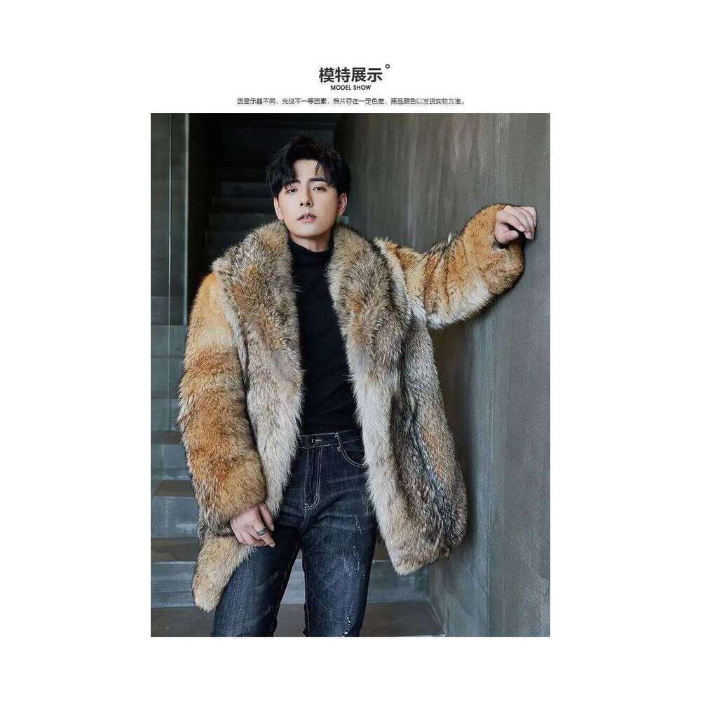 Men Faux Cardigan Jacket Long Sleeve Thick Warm Fur Coats Outerwear High Street Loose Turn Down Collar Pockets Autumn Z260313