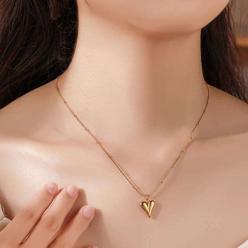 Ramos Temperament Heart Pendant Chain for Women Stainless Steel Stylish Choker Necklace Jewelry Party Gift H260312