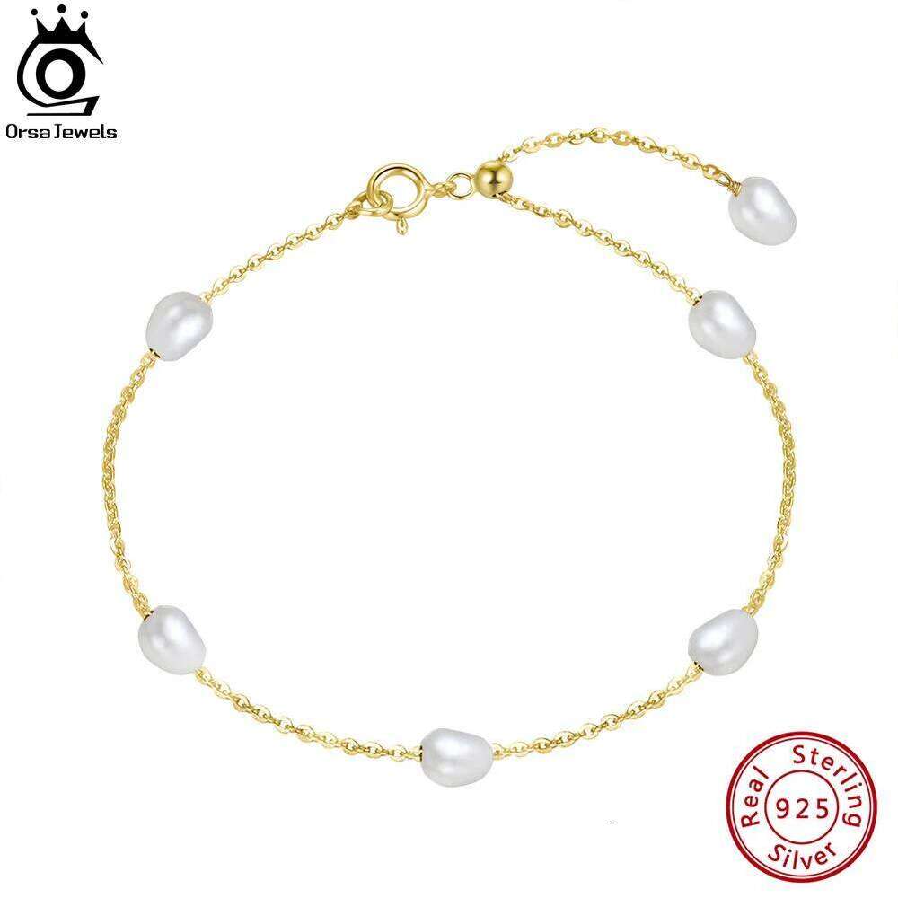 ORSA JEWELS 14k Gold 925 Sterling Silver Bracelet Adjustable Design with Natural Freshwater Pearl Delicate Vintage Jewelry GPB08 Z260313