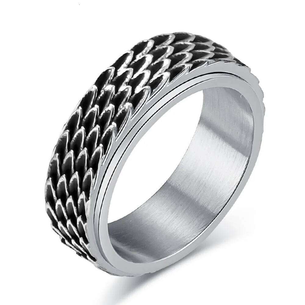 Retro Dragon Scale Rotatable Titanium Ring To Relieve Anxiety Angel Feather Stainless Steel Rings H260312