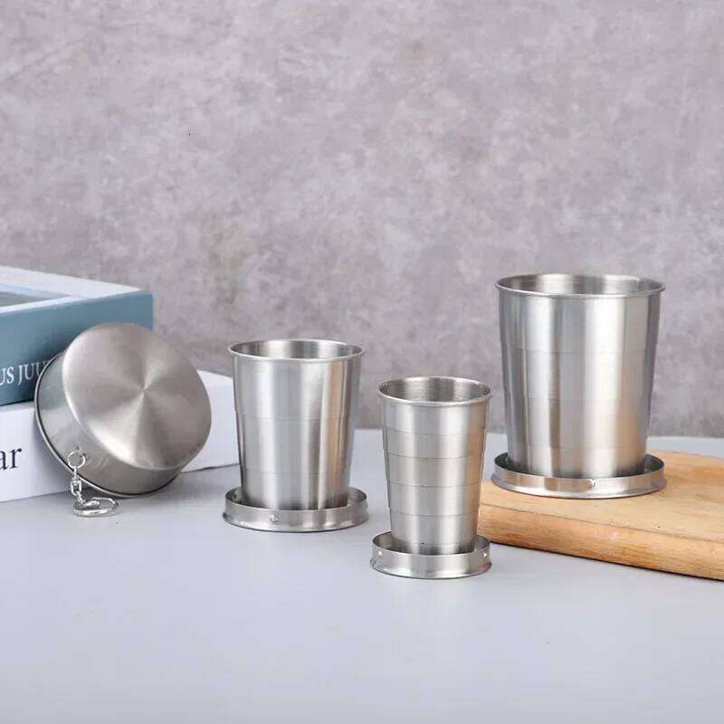 75/150/250ML Stainless Steel Folding Camping Cookware Retractable Teacups Teaware Camp Utensils Tableware Fol Z260313