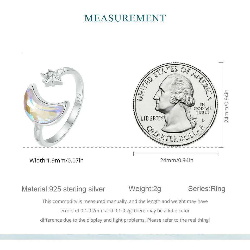 WOSTU 925 Sterling Silver Moon Star Open ring For Women Rainbow Moonstone Zircon Adjustable Rings ly Party Jewelry Gift New H260312