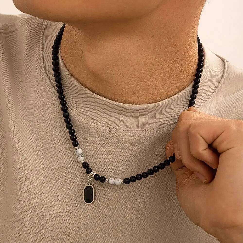 Ethnic Men Retro New Chinese Style Hand Rope Black Crystal Necklace Jewelry Accessories Handmade H260312