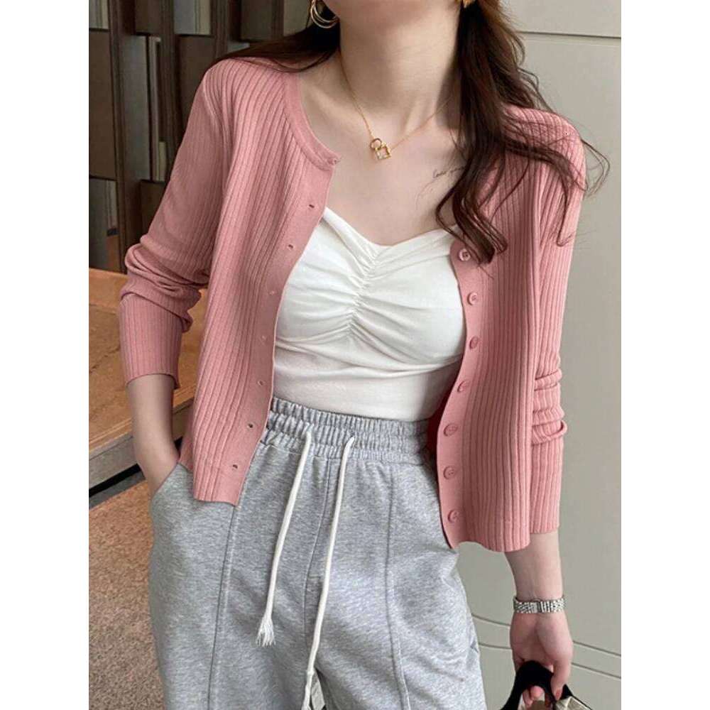 Summer Women Cardigan Korean Elegant Knitted Long Sleeve Female Sweater Tanks Fashion New Slim Ladies Casual Tops Z260313