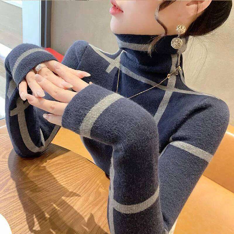 High neck base shirt autumn and winter fashionable new pullover knitted sweater women inner top Z260313