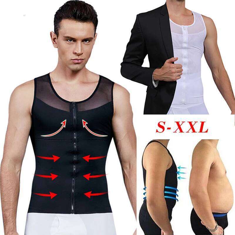 Mens Chest Compression Gynecomastia Vest Slimming Shirt Body Shaper Tank Top Front Zipper Corset For Man Shapewear 26Y0313