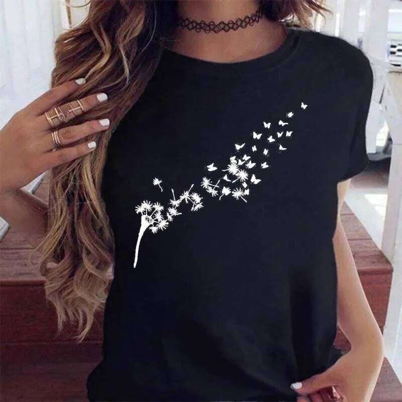 Maycaur Women Graphic Cartoon Dandelion Short Sleeve Ladies Print Clothes Lady Tees Tops Female Womens T Shirt Z260314