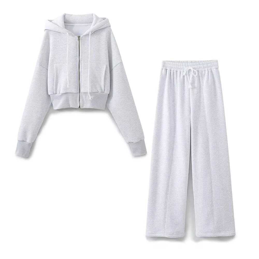 European and American style winter new fashionable casual hooded short hoodie loose velvet jogging pants set M260313