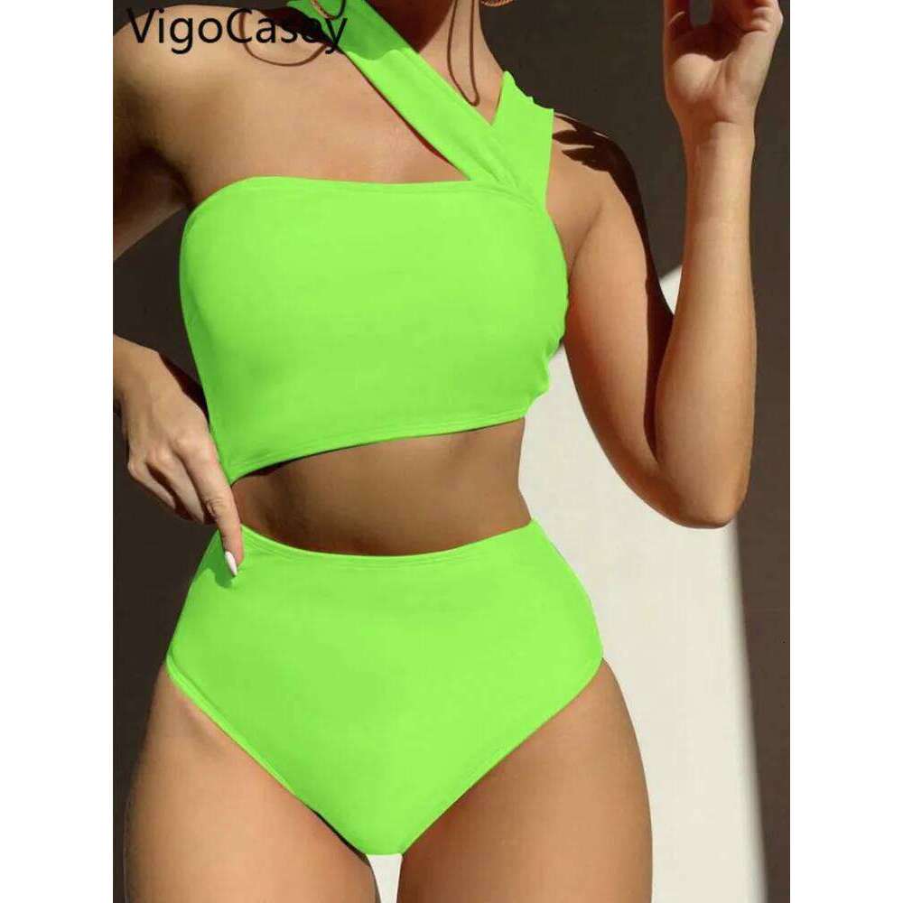 VigoCasey 2026 Solid Shoulder Swimwear Women Sexy Push Up Hollow Swimsuit Monokini Backless Summer Bathing Suit 26H0313