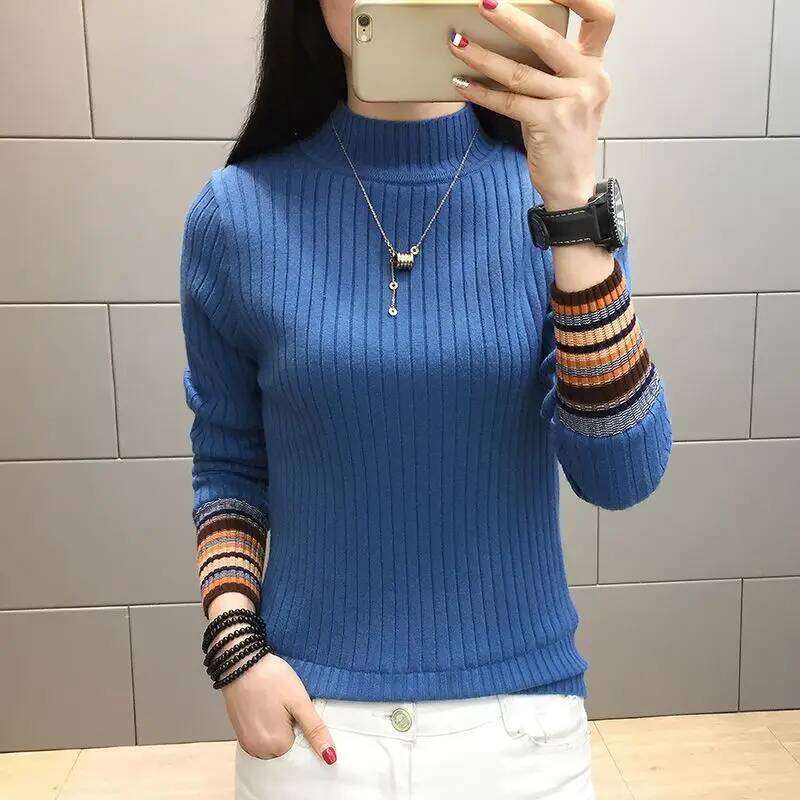 Autumn Winter Knitted Sweater Women's Clothing Pullover Long Sleeve Half High Collar Screw Thread Elegant Fashionable Tops Z260313