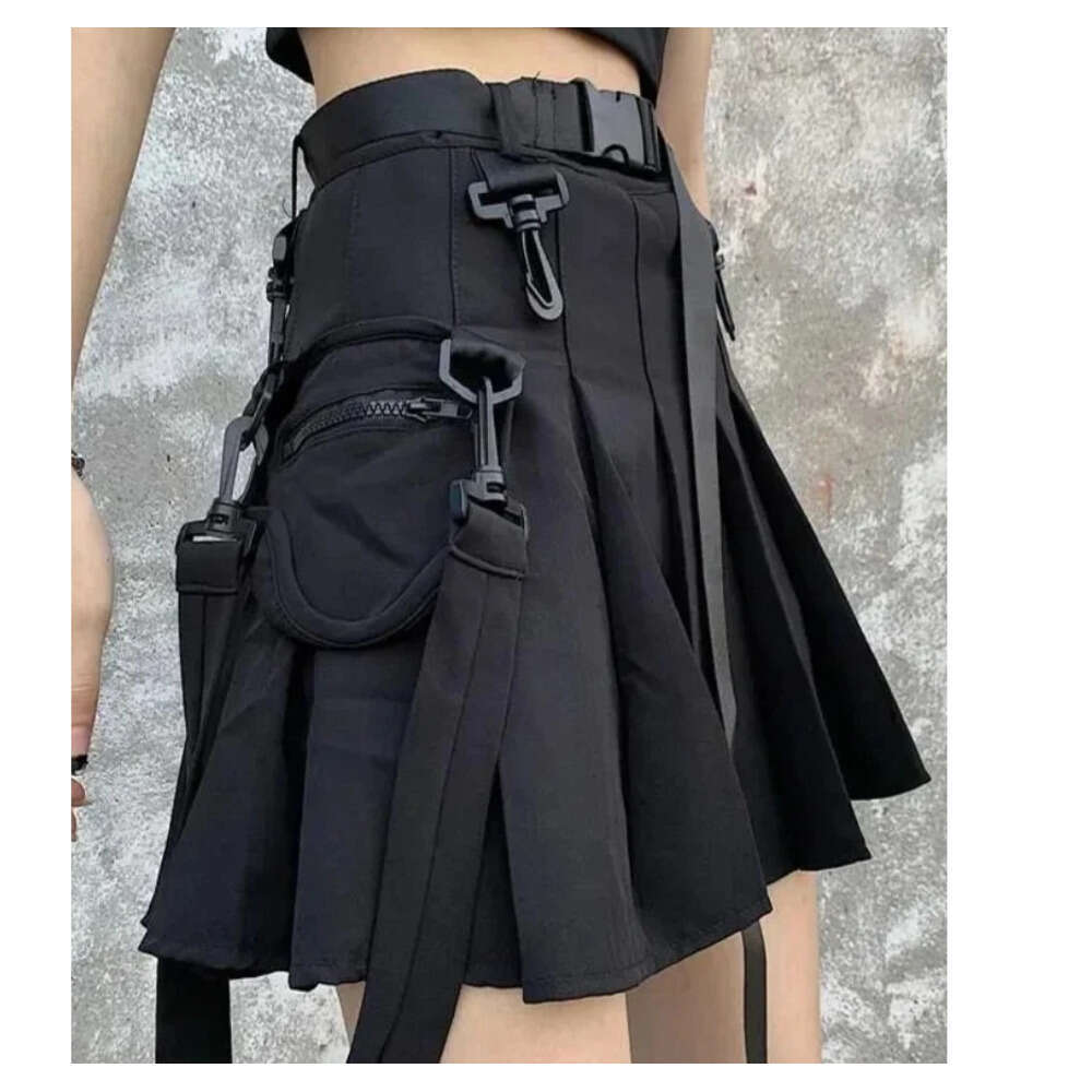 2025 Cargo Black Punk Gothic Skirt Women Pleated Harajuku A-Line High Waist Mini Skirts Girl Preppy Style Z260314