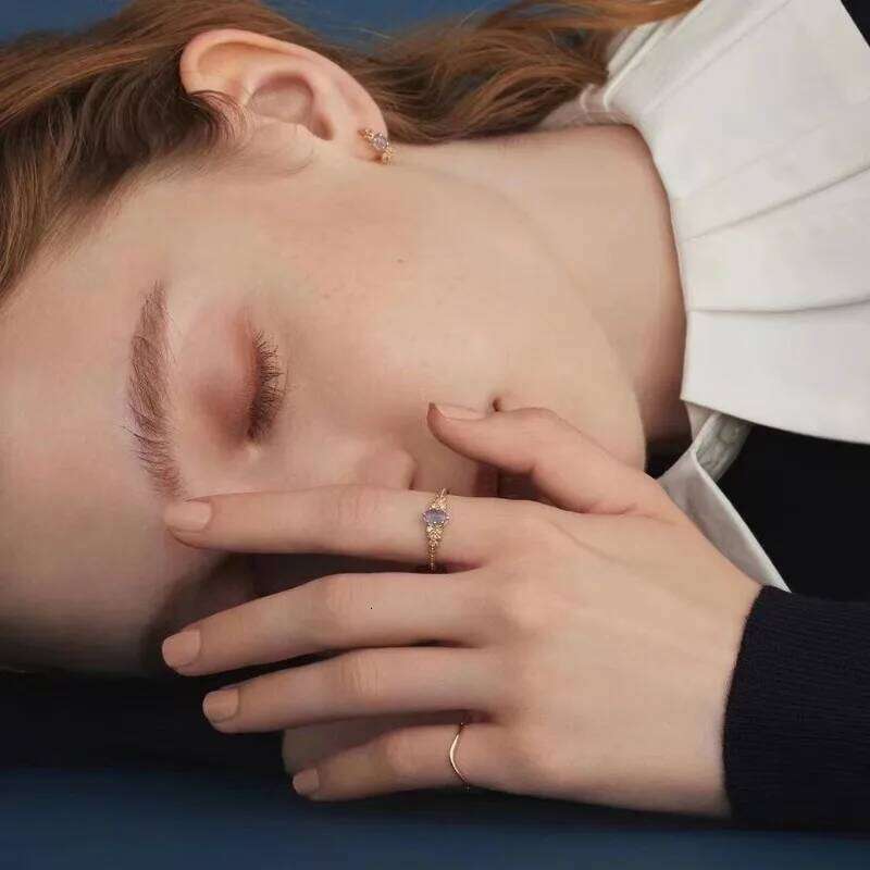 Natural Gemstone For Women Labradorite Cordierite Blue Stone Fine Jewelry Bijou Female Happiness Olive Leaf Ring H260312