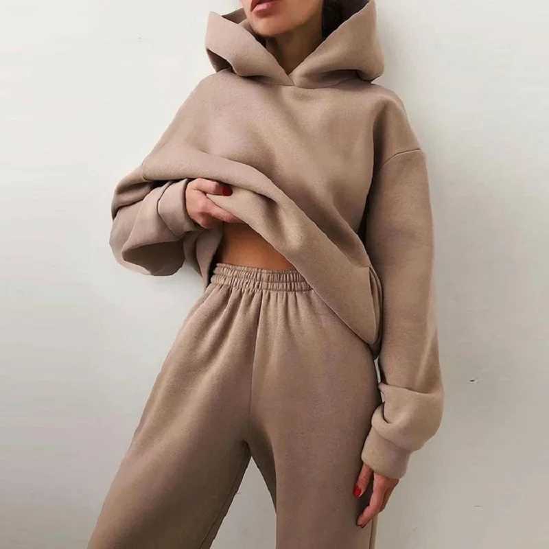 2023 Trend Casual Fashion Thickened Long-sleeved Sweater Pants Two-piece Cap Suit M260313
