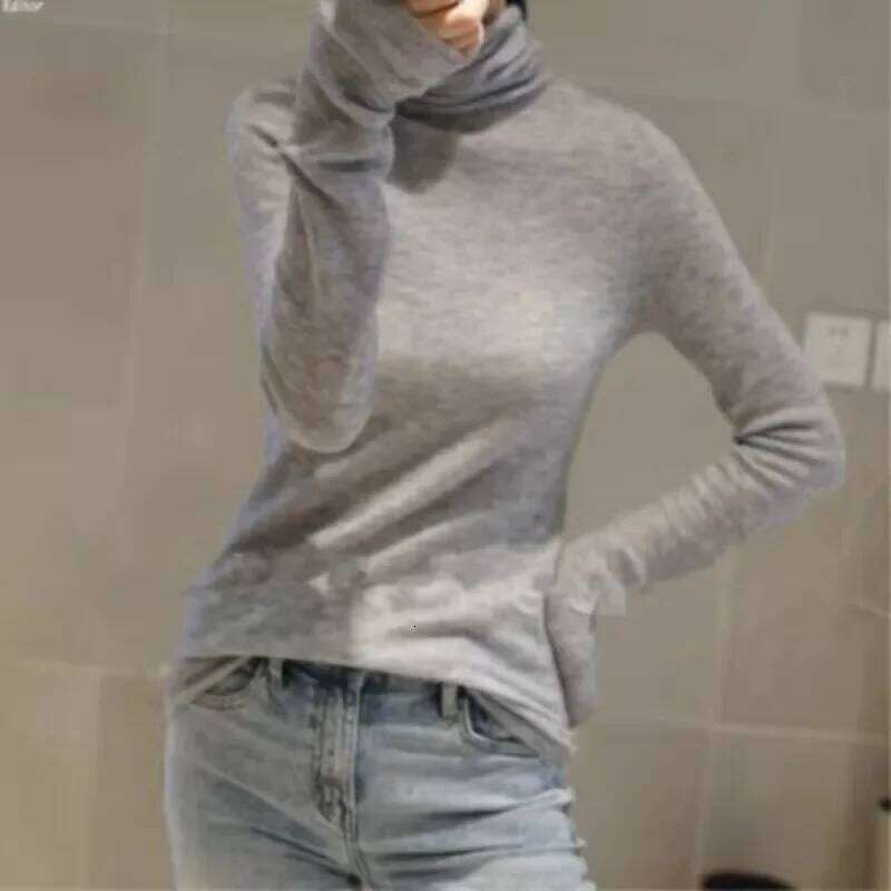 Worsted Micro Transparent Cashmere Women's Turtleneck Slim Wool Base Sweater Knitting 2025 Fall/Winter New Model Z260313