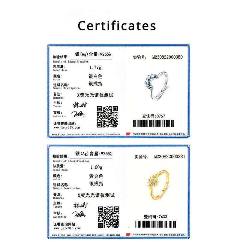 YILUOCD 925 Sterling Silver Sun and Moon Ring Set for Women Sparkling Cubic Zirconia Stackable Rings Promise Couple Fine Jewelry H260312