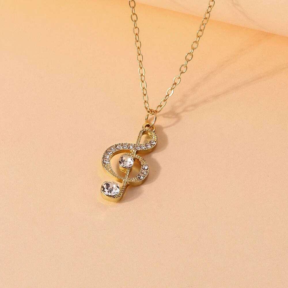 Aihua Gold Silver Color Delicate Crystal Music Note Necklaces for Women Girls Korean Musical Pendant Necklace Jewelry Gifts H260312