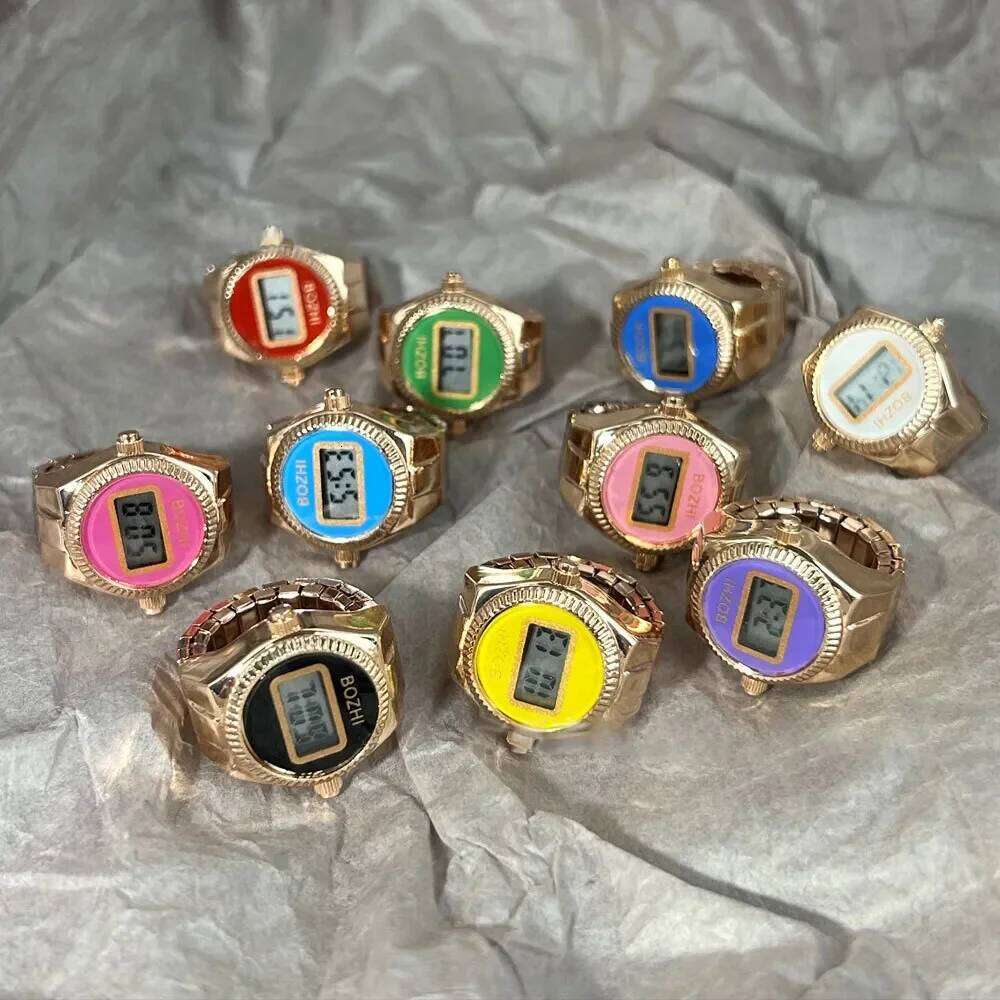 WLP Visible Time Mini Electronic Digital Finger Rings for Women Men Couples Elastic Strap Alloy Ring Jewelry Gift H260312