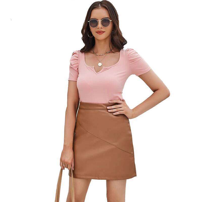 Spring and Summer New PU Skirt Women's Black Elastic Women Slim Sexy Leather Skirts Brown Gray S-XXXL Z260314