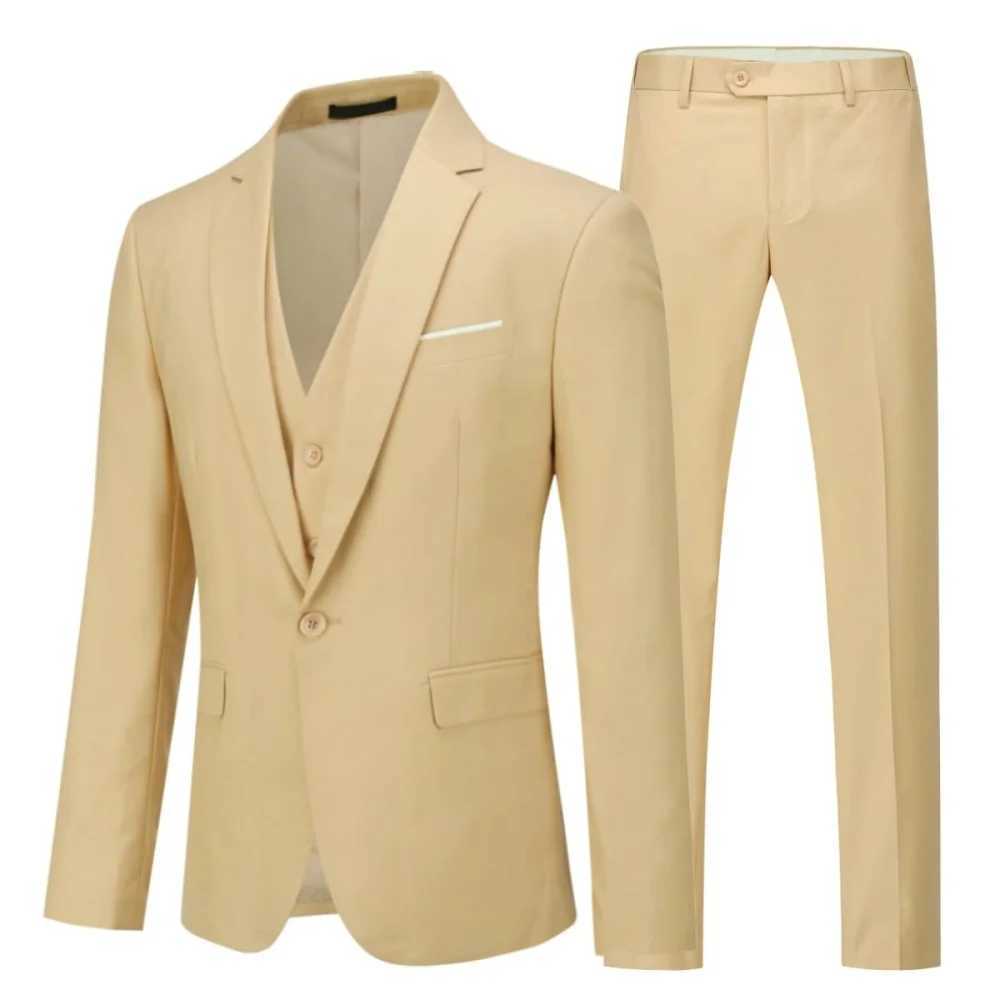 3-Piece Slim Fit Mens Tuxedo Suit Double Breasted Blazer Vest And Pants Set for Wedding Groom Business Party M260313