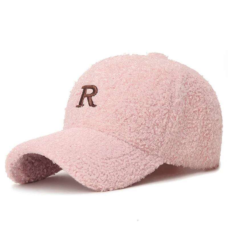 Women's Korean Style Teddy Fleece Baseball Embroidered 'R' Letter Face-Slimming Hat Cozy Casual Fall and Winter Cap Z260313