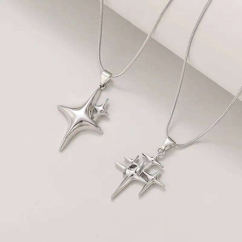 Y2K Simple Choker Pointed Star Adjustable Crucifix Pendant Silver Color Fashion Necklace Jewelry H260312