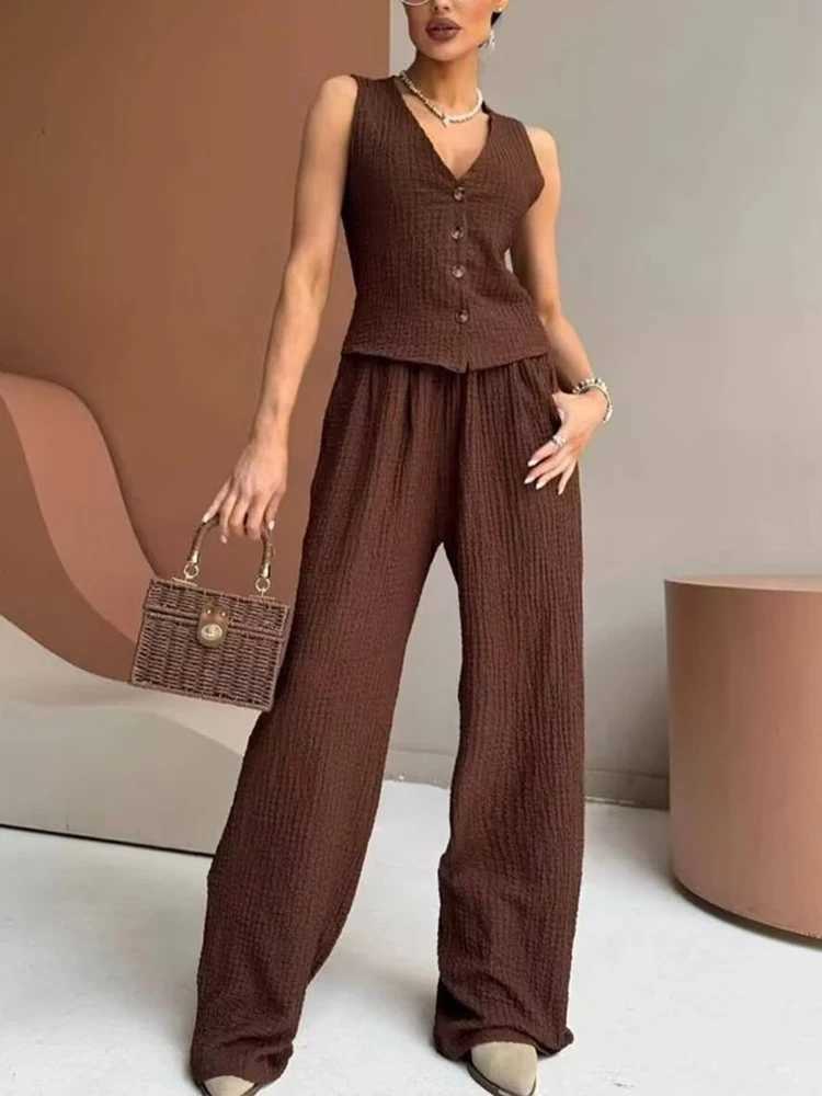 HXAO Woman Pants Sets Vest Long Pants Womens Two Pieces Set Suit Summer Female Elegant Fashion Vacation Outfits Woman M260313