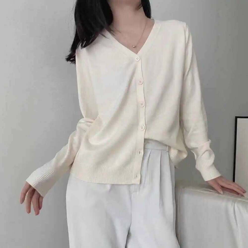 Knitted Cardigans New Long Sleeve V-Neck White Knit Sweater Cardigan Women Tops Knitwears Sueters De Mujer Q1108 Z260314