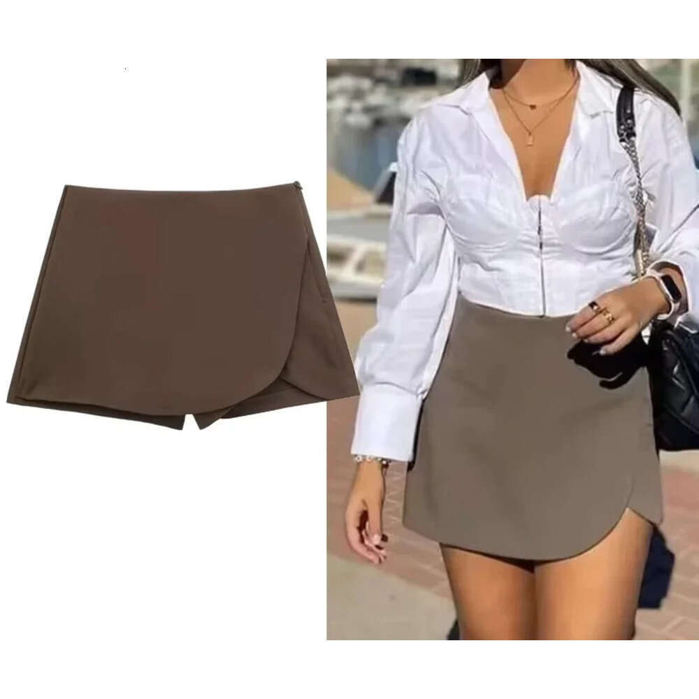 HXAO Women's High Waist Brown Pants Stylish Summer Pink Black Mini Skirt Shorts Asymmetric Casual Off White Skort Z260314