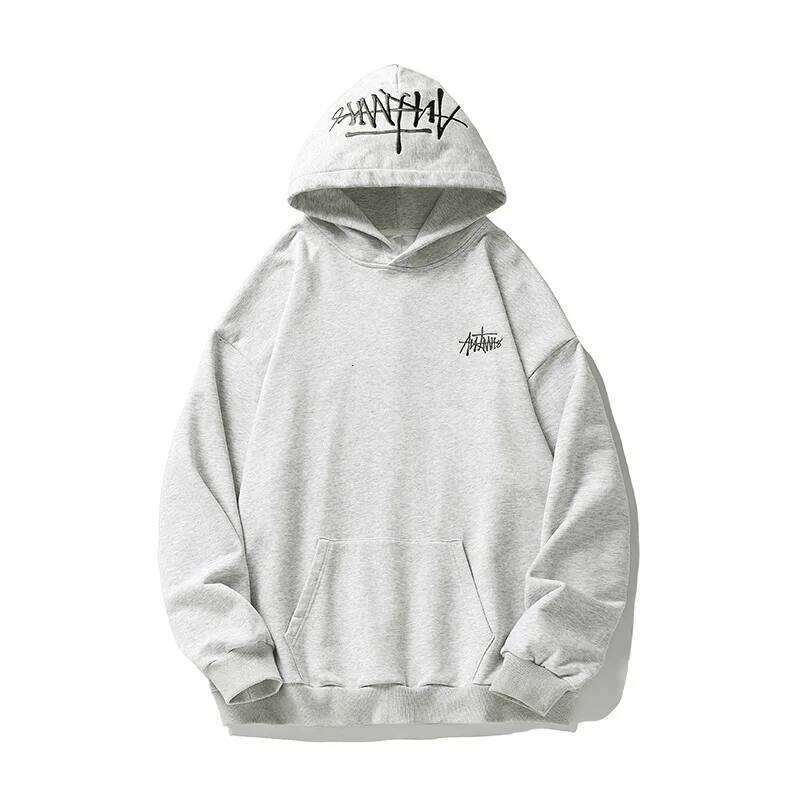 400G Heavy Thick Letter Embroidered Hoodies for Men's Autumn Winter Style American Trendy Couple Loose Hoodie Coat Z260315