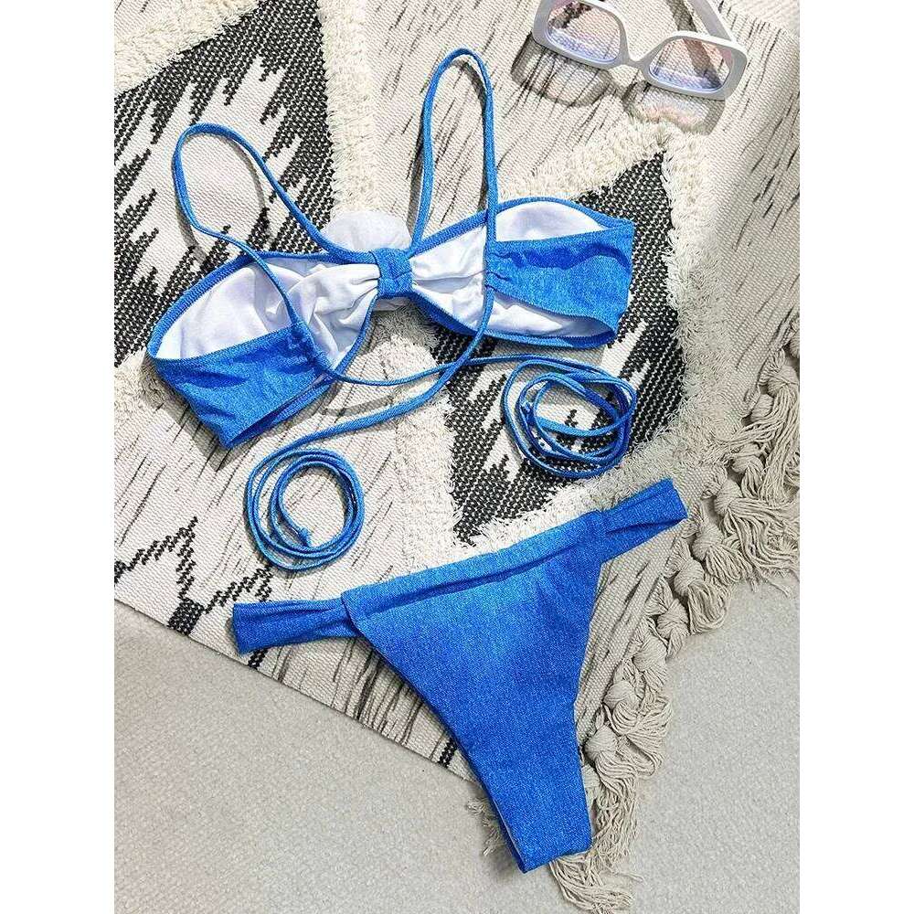 Sexy Laced Up Floral 2 Piece Women Split Swimsuit High Waist Beach Triangle 2025 New Summer Swimwea Bikini Set Y260303