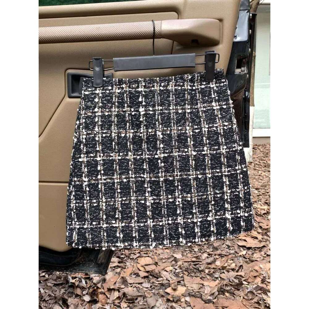Autumn Winter Vintage Tweed Pencil Skirt For Women High Waist Retro Plaid Chic Style Slim A-Line Short Skirts Lady Z260314