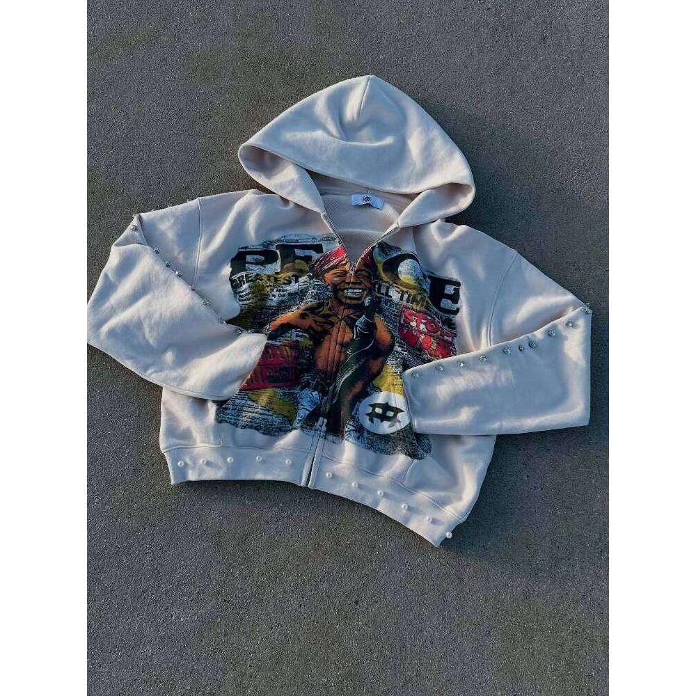 Autumn/Winter Gothic Punk Couple Retro Design Bead Print Graffiti Printed Hoodie Sweatshirt Z260315