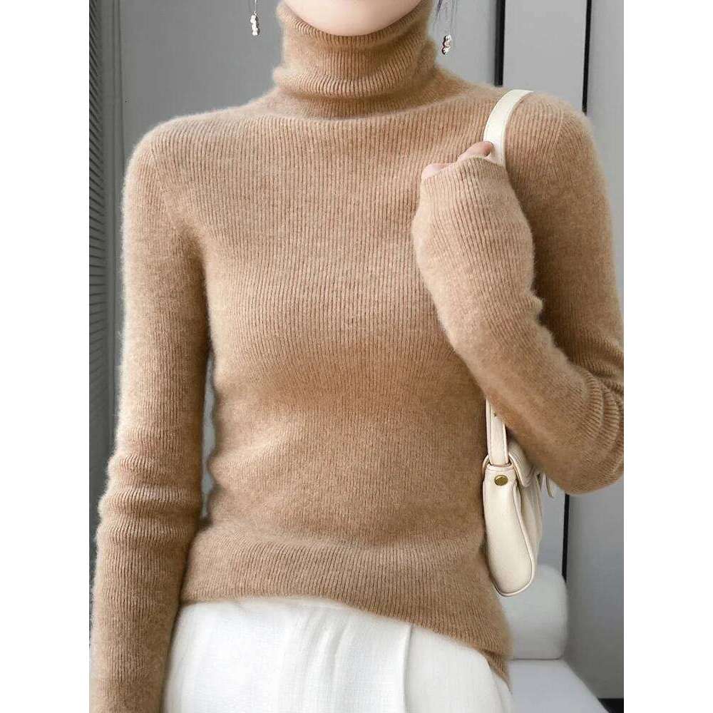 Grace Women Slim Sweater Pullover Turtleneck Basic Cashmere Autumn Winter 100% Merino Wool Knitwear Soft High-end Threaded Tops Z260313