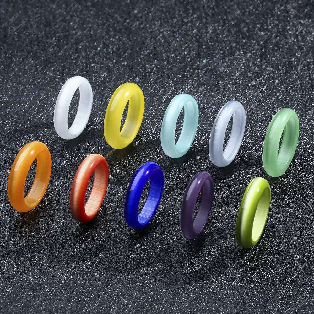 Natural Cat Eye Stone Ring Women, Genuine Gemstone Solid Band Birthstone Jewelry, Healing Crystal Gift for Her H260312