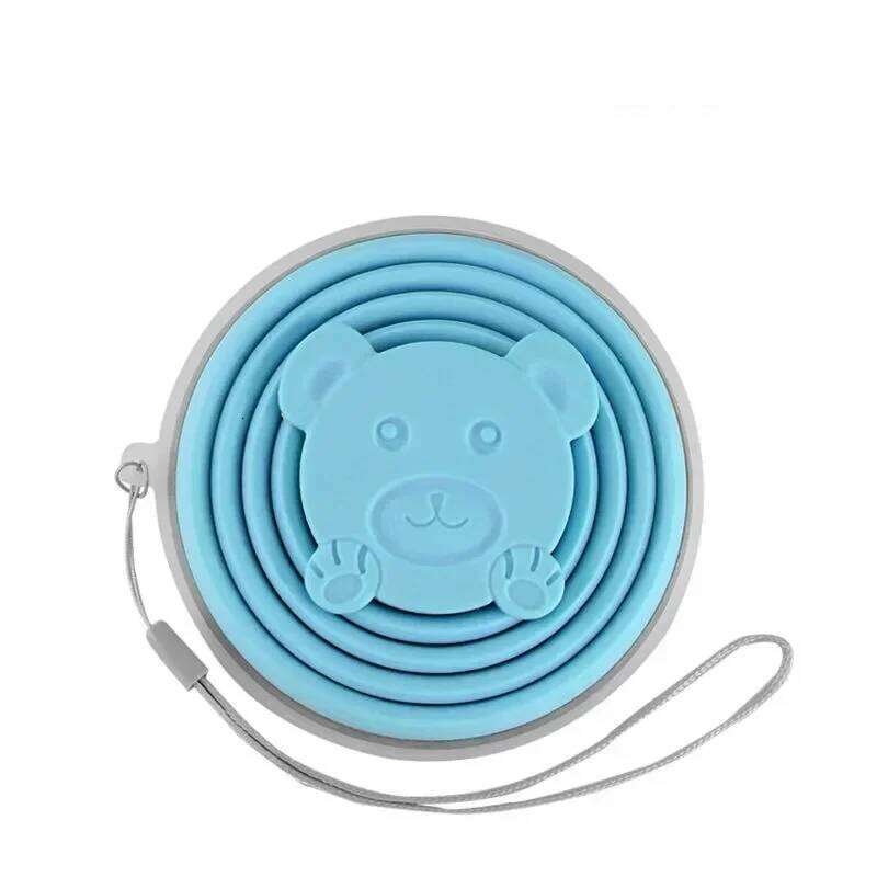 180ml Outdoor Silicone Folding Travel Casual Mug Cartoon Bear Collapsible Reusable Drinking Cup with Lids Retractable Cups Z260313