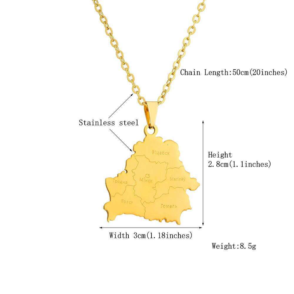 New Belarus Map With City Pendant Necklace For Women Men Gold Silver Color Fashion Belarusian Stainless Steel Jewelry Gifts H260312