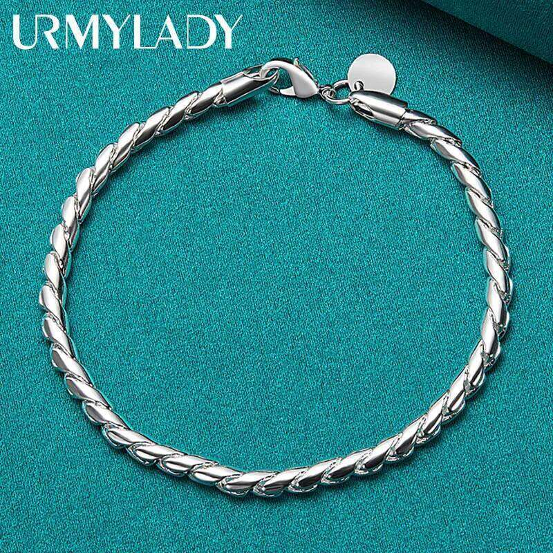 URMYLADY 925 Sterling Silver 4MM Cord Chain Bracelet For Women Men Wedding Party Fashion Jewelry Z260313